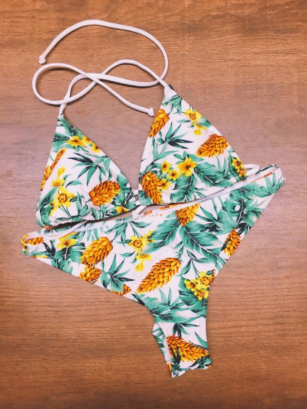 Pineapple Tropical Floral Halter Swim Two‑Piece suppliers Pineapple Tropical Floral Halter Swim Two‑Piece suppliers
